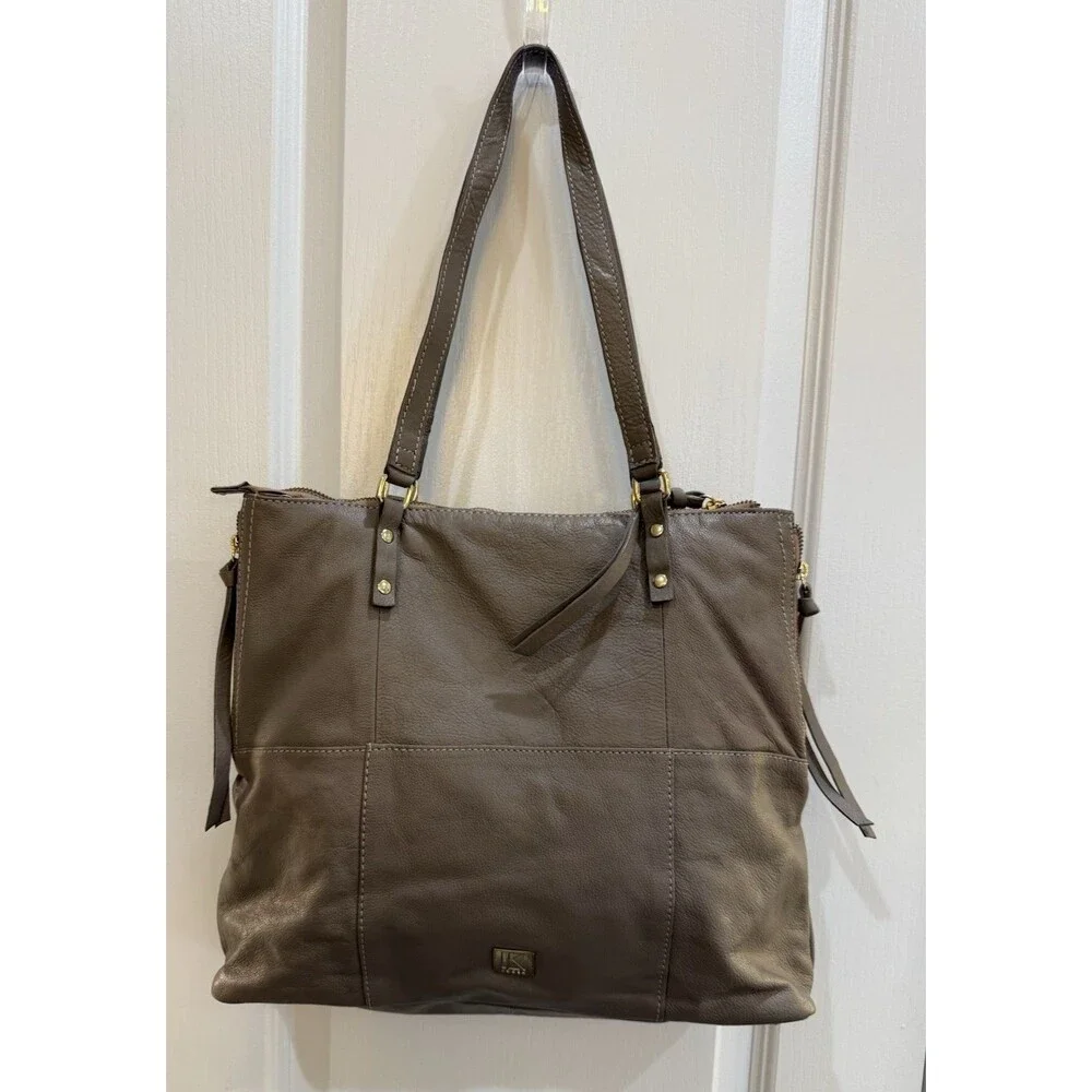 Kooba Tote Womens Hobo Taupe Leather Everette Shoulder Bag Pockets Zip Closure